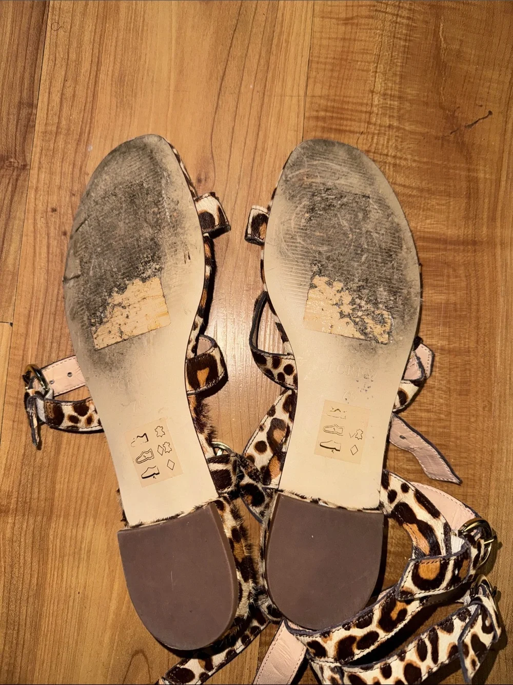 J. Crew Leopard Print Strappy Sandals - Tan/Black
